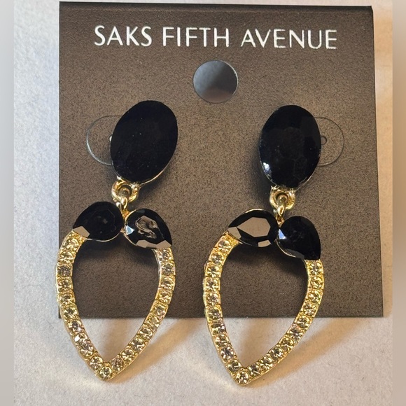 Glamorous Saks Fifth Avenue Black Crystal Statement Earrings 1.75in - Picture 1 of 6